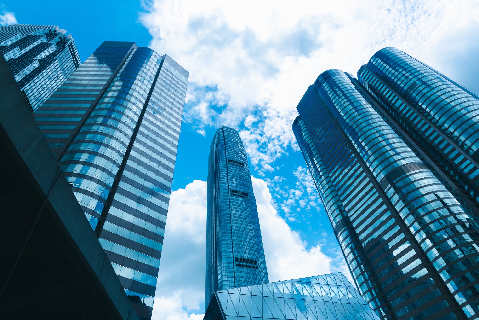 skyscraper-building-in-hong-kong-city-view-in-blue-filter